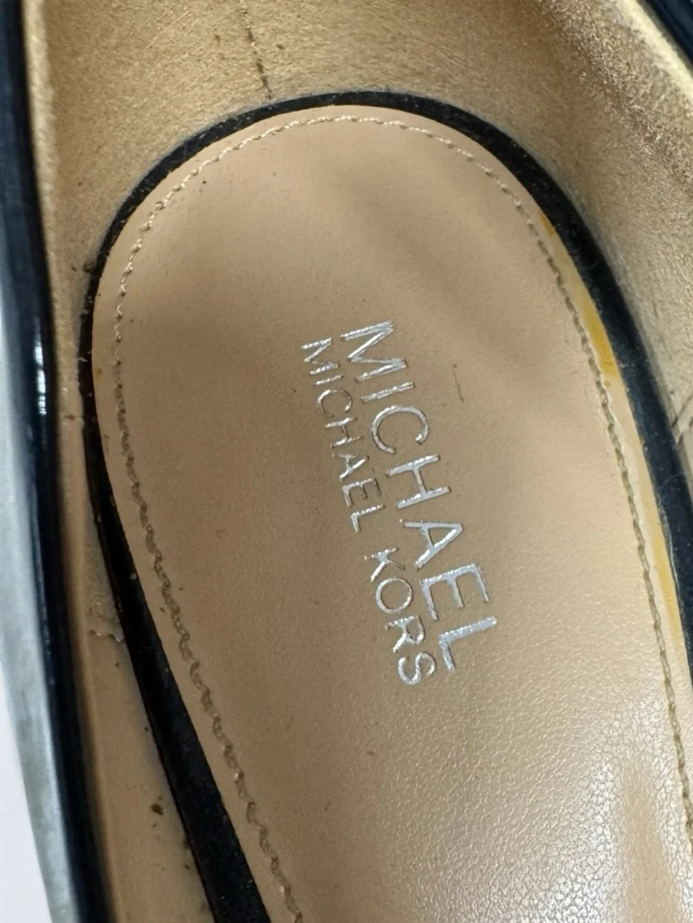 Michael Kors Black Patent Block Heel Pumps with Silver Buckle Size 7.5